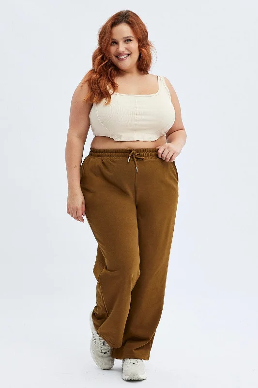 Sustainable women's bottomsBrown Wide Leg Jogger Pants