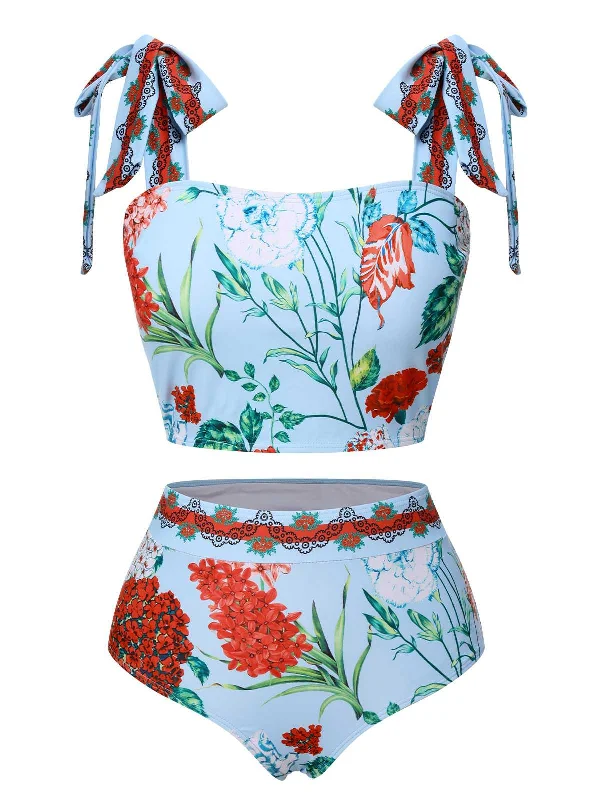 swimsuit for honeymoonMulticolor 1960s Strap Floral Swimsuit