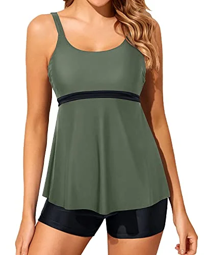 swimsuit with a bow detail2 Piece Tankini Swimsuits For Women Modest Bathing Suits Boy Shorts-Army Green