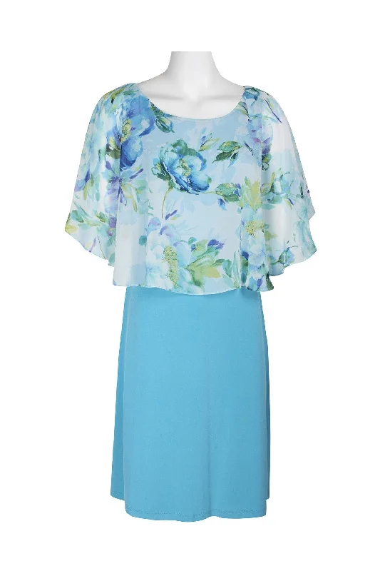 Workwear women's dressesConnected Apparel Short Floral Chiffon Cape Dress