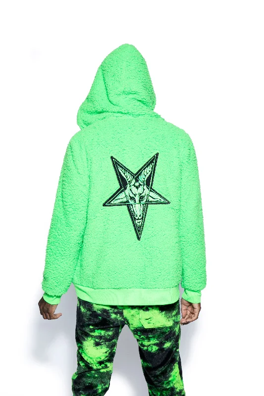 women's hooded jumpers with ribbed cuffs and hemGreen Baphomet - Unisex Sherpa Zip Up Hoodie