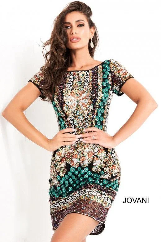 Sustainable dresses for eco-conscious womenJovani 2663 Short Homecoming Multi Cocktail Dress