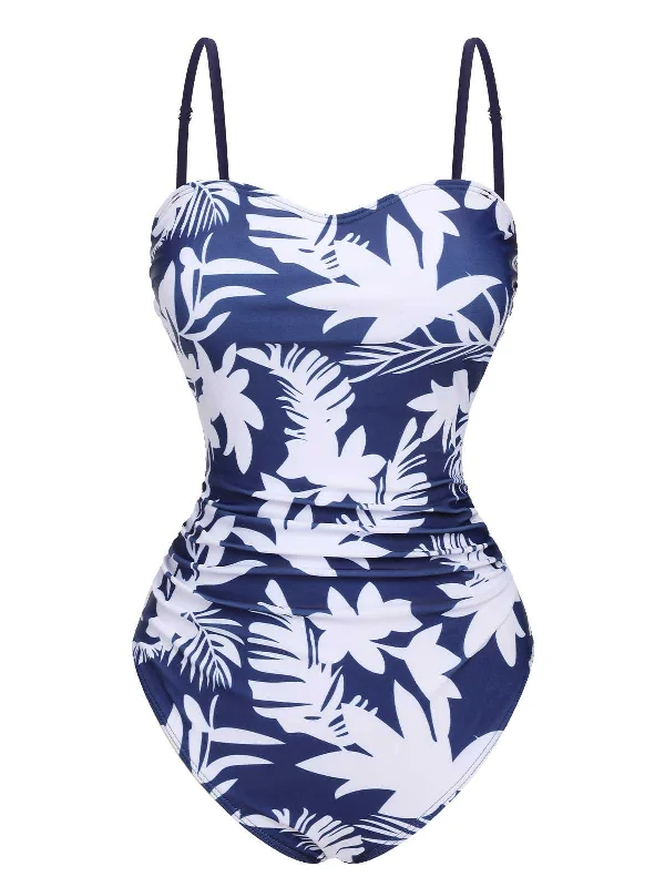 swimsuit for swimming lessons1960s Spaghetti Strap Plants Solid One-Piece Swimsuit