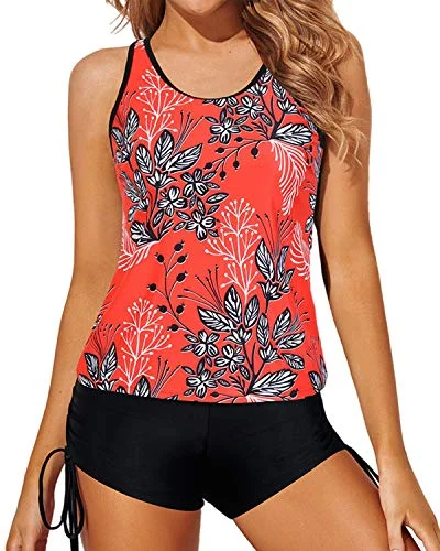 fashionable swimsuitWomen's Swimwear Strappy Criss Cross Backless Tankini-Red Floral