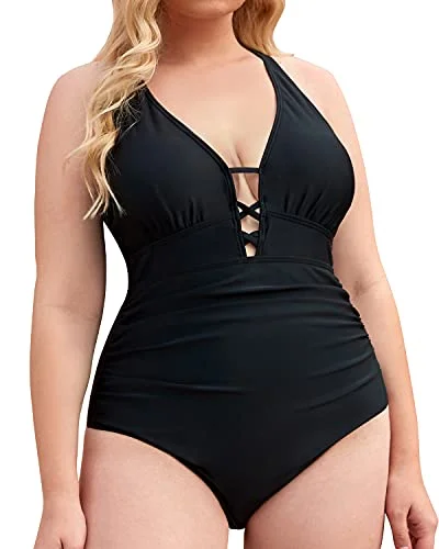 satin swimsuitSlimming Tummy Control Bathing Suits Plus Size One Piece Swimsuit-Black