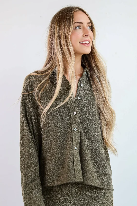 Lace women's sweaterCoveted Coziness Olive Knit Top