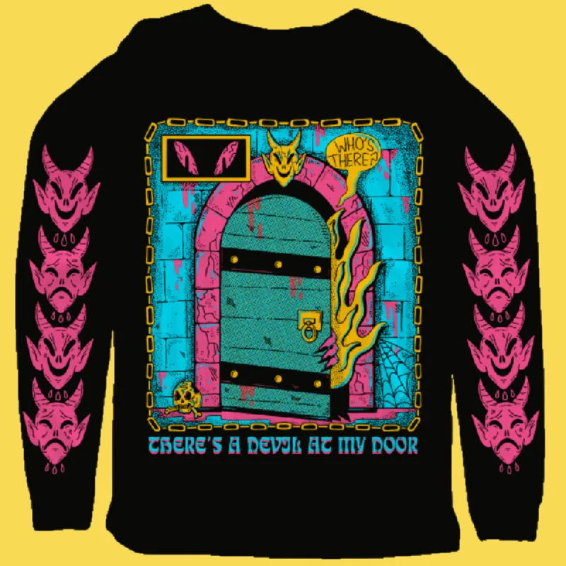 women's hooded tops with a ribbed knit construction'Devil At My Door' Sweatshirt