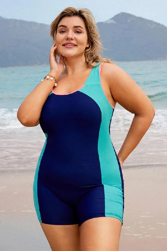 swimsuit for water sportsHN Women Plus Size Contrast Color Bathing Suit Hollowed-out Back Swimwear