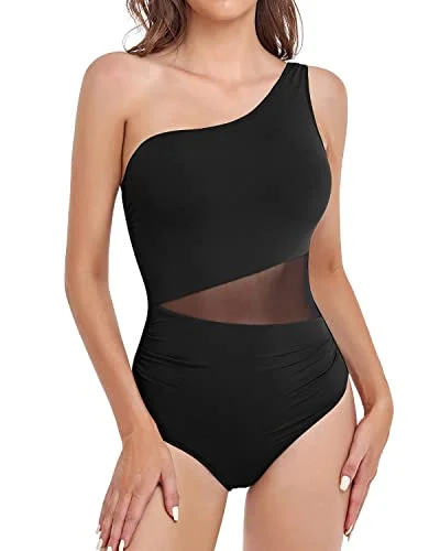 stylish swimsuitWomen's One Piece Bathing Suit One Shoulder Swimsuit Monokini-Black