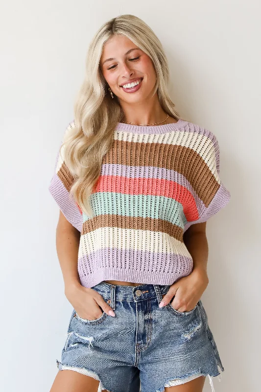 Elegant women's sweaterEasily Delightful Lilac Striped Sweater Top