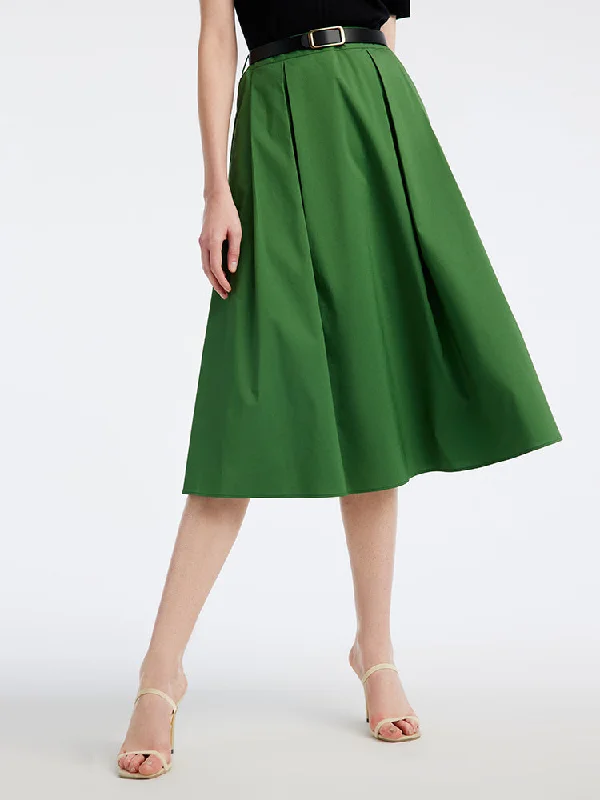 Breathable women's skirtsGreen A-Line Mid-Calf Women Skirt