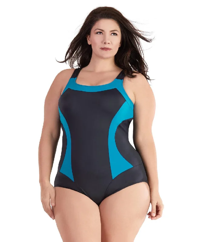 casual swimsuitQuikEnergy Color Block Tank Suit Black and Turq