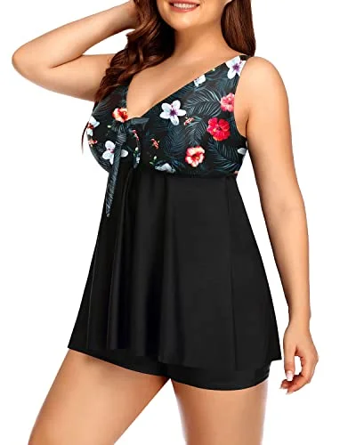 swimsuit for paddleboardingTankini Swimsuits Shorts And Tummy Control For Women-Black Floral