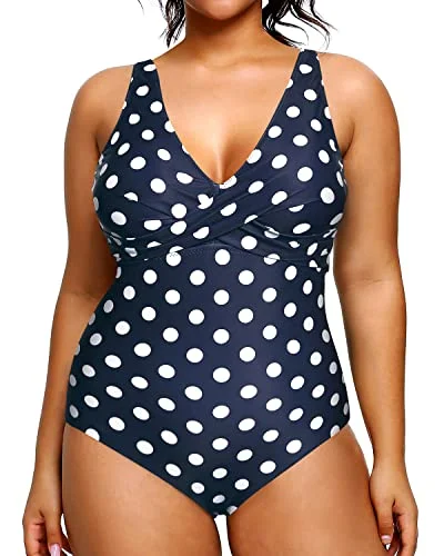 swimsuit for open water swimmingOne Piece Plus Size Tummy Control Swimsuit For Women-Blue Dots