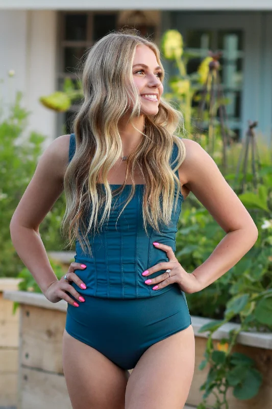 high-performance swimsuitCharlotte - Slate Blue Corset Tankini - $92