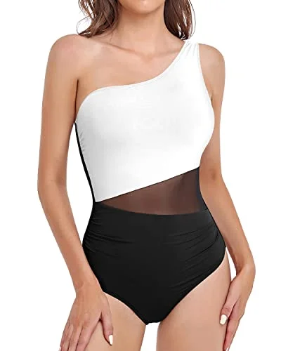 swimsuit with a metallic shineWomen's One Piece One Shoulder Swimsuit Cutout Swimwear Monokini-White