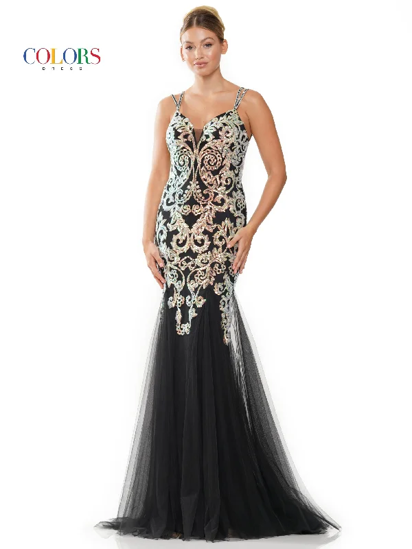 Synthetic dresses for budget-friendly optionsColors 3208 Long Formal Sequin Mesh Prom Dress