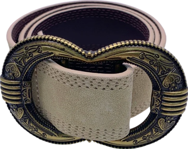 Luxury women's sweaterSézane Beige Gaia Leather Double Buckle Belt Size 80