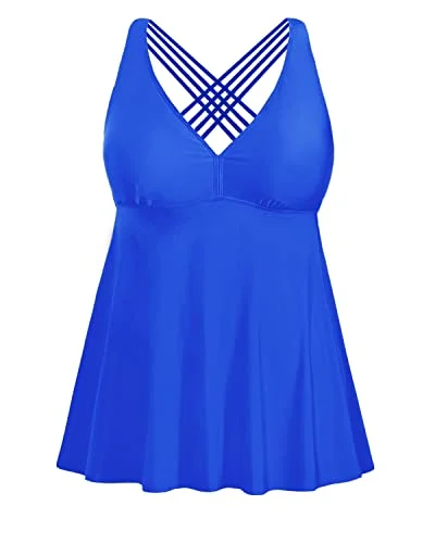 swimsuit with a sleek designFlowy Plus Size Tankini Tops For Women V Neck Swim Top-Bright Royal Blue