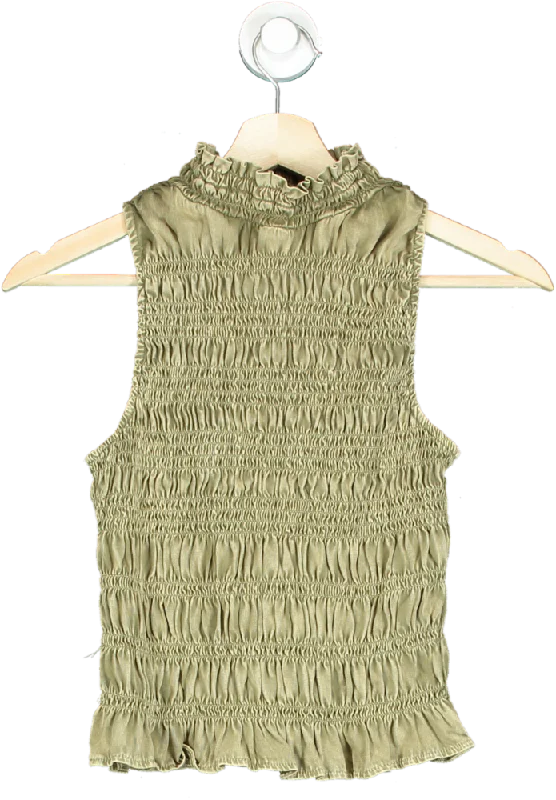 V-neck women's sweaterRiver Island Khaki Sleeveless Smocked Top UK 6