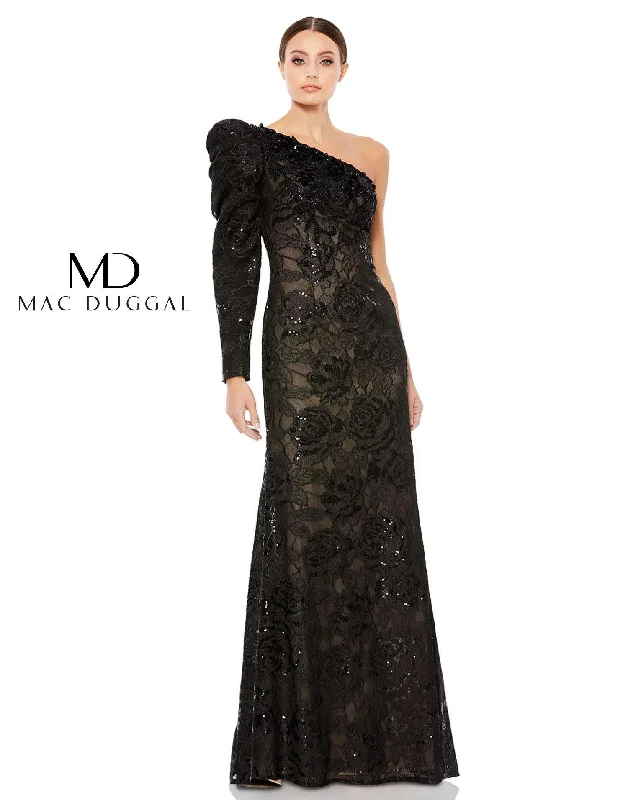 Flutter sleeve dresses for womenMac Duggal 12444 Long Formal Floral Lace Dress