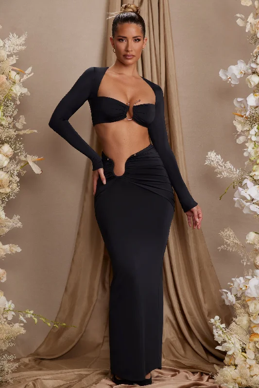 Evening gowns for womenAsymmetric Draped Maxi Skirt in Black