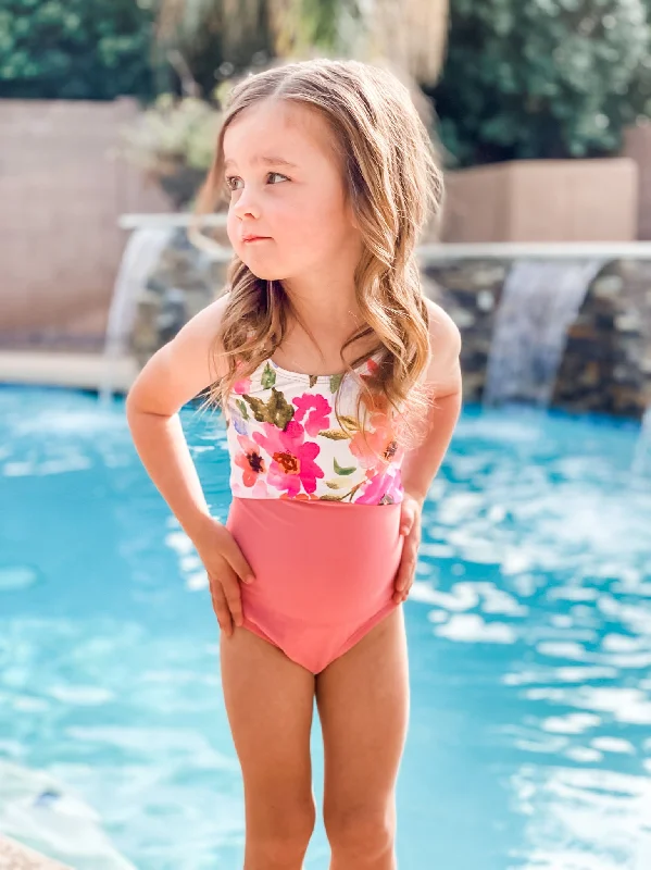 nylon swimsuitThe Mini Sailor | Pink Floral/Watermelon | Final Sale