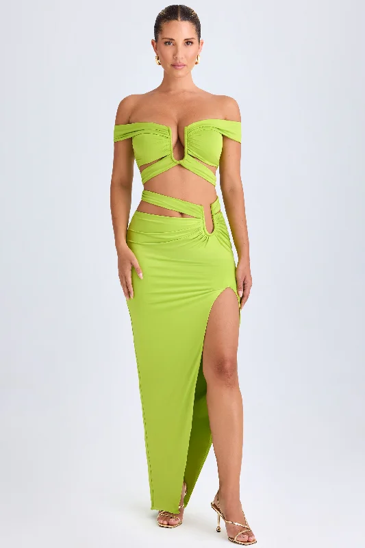 Lace-up women's pantsAsymmetric Cut-Out Maxi Skirt in Lime Green