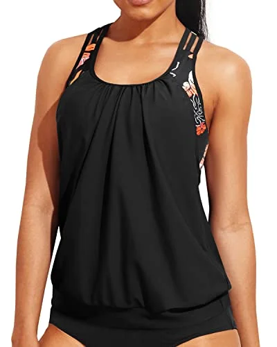 lycra swimsuitBlouson Tankini Top Only Sporty Bathing Suit Top No Bottoms-Black Floral