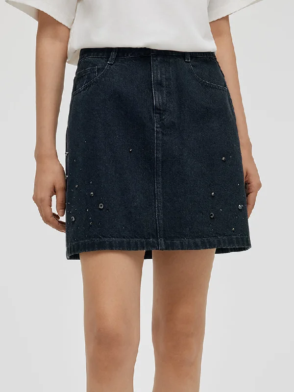 Distressed denim shorts for womenDenim Rhinestone Women Skirt