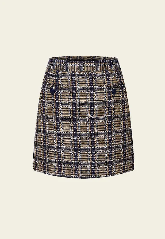 High-low hem dresses for womenYellow and Dark Blue Tweed Skort