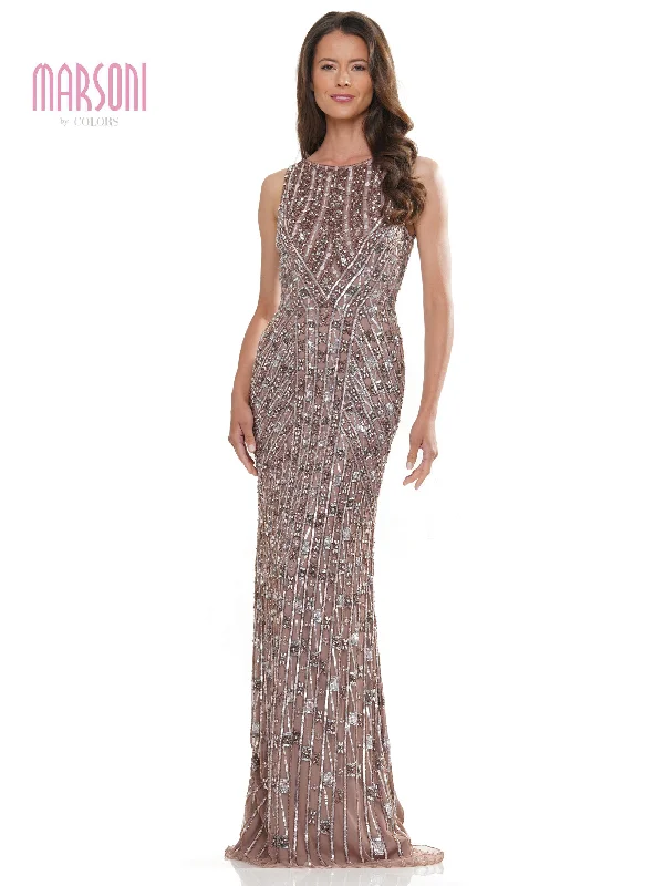 Spring dresses for blossoming stylesMarsoni MV1262 Formal Long Beaded Mesh Sleeveless Dress