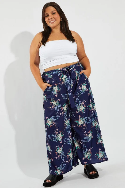 Evening gowns for womenMulti Floral Wide Leg Pants Belted