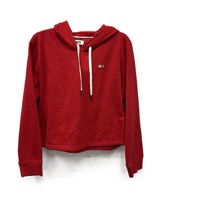 women's hooded sweatshirts with a ribbed texture on the sleeves and hemAthletic Sweatshirt Hoodie By Tommy Hilfiger In Red, Size: L