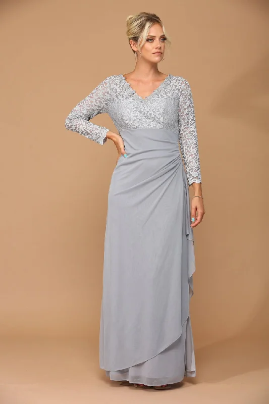 Sustainable dresses for eco-conscious womenSilver 2XL Long Sleeve Formal Mother of the Bride Evening Gown Sale