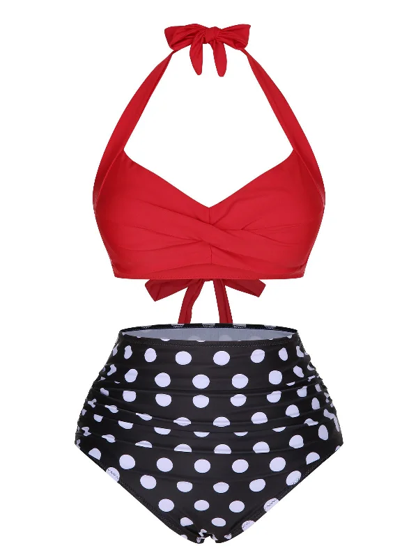 two-piece swimsuit1960s Polka Dot Halter Back Strap Swimsuit