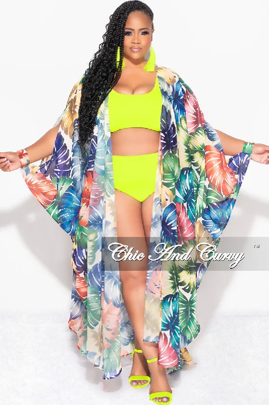 swimsuit cover-upFinal Sale Plus Size Chiffon Duster With Wrist Cuff in Multi-Color Palm Print