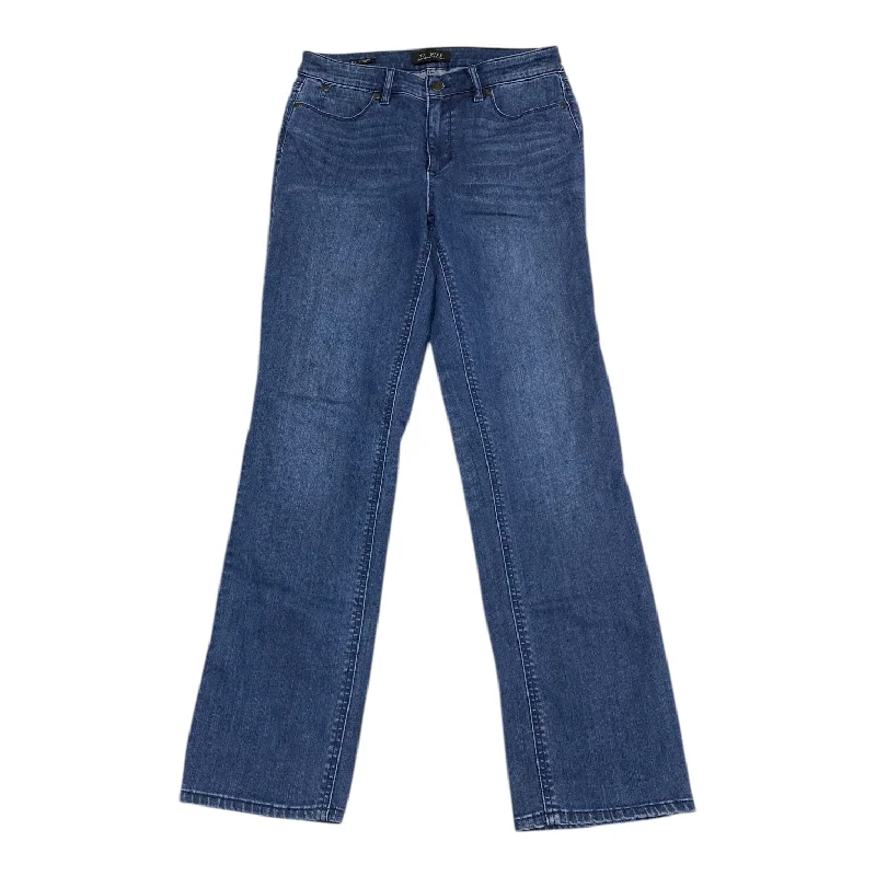 Dark wash jeans with whiskering and fading at the thighsJeans Straight By Talbots In Blue Denim, Size: 6