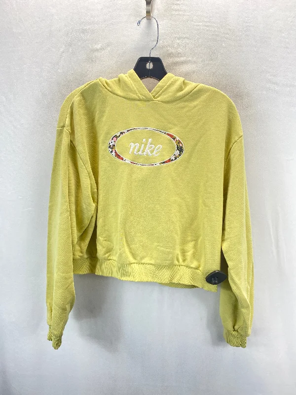 women's hooded tops with a cropped lengthAthletic Sweatshirt Hoodie By Nike In Yellow, Size: M