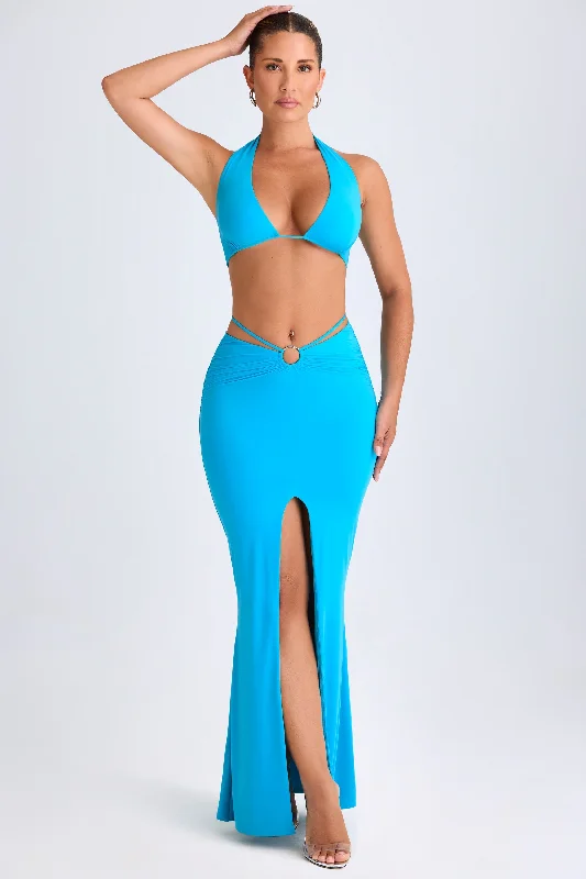 Lace-up women's pantsHardware-Detail Mid-Rise Maxi Skirt in Aqua Blue