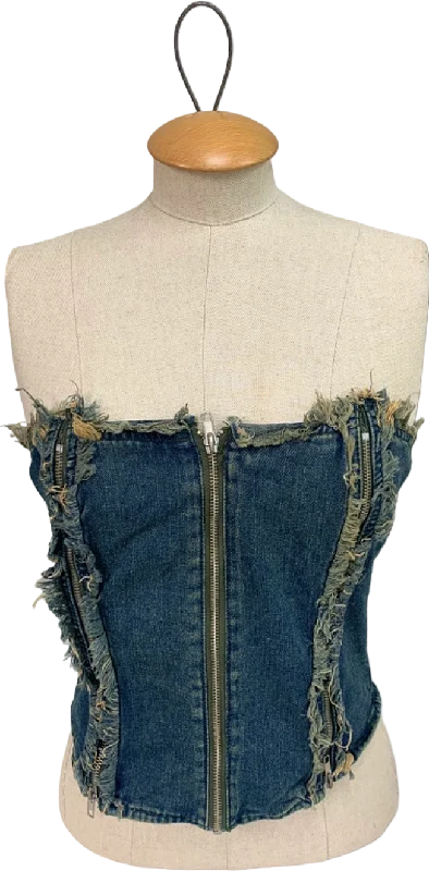 Earth-tone women's sweaterMars The Label Blue Frayed Denim Bustier Top UK XS