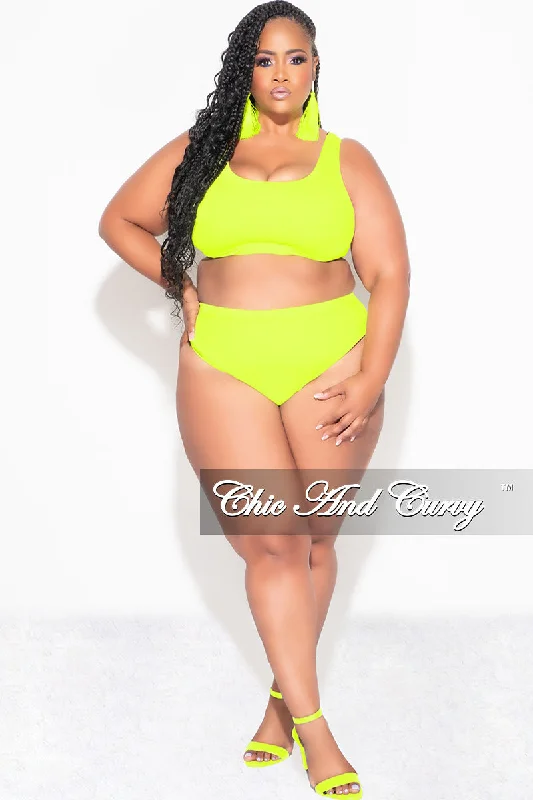 swimsuit with detachable strapsFinal Sale Plus Size Bikini Set in Neon Yellow