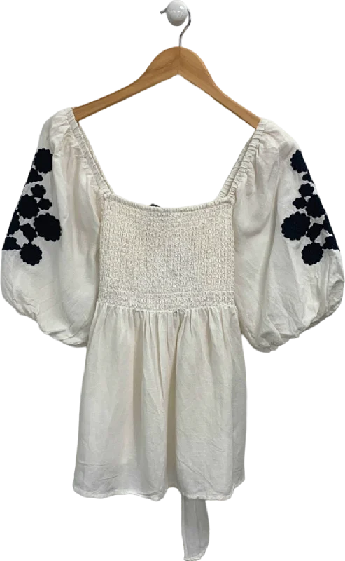 Floral print women's sweaterMint Velvet White Smocked Embroidered Blouse UK M