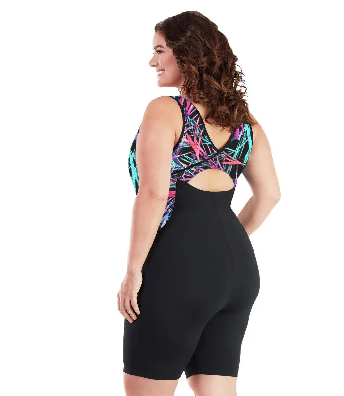 swimsuit with a sleek designAquaSport Crossback Aquatard Sunset Palm Print Black