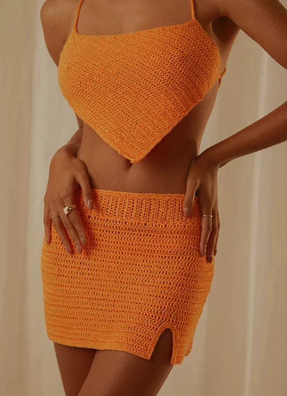 Plunging neckline dresses for womenIsland Sun Crochet Mini Skirt - Tangerine