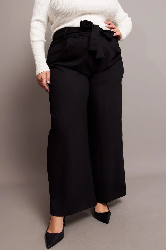 Skinny women's leggingsBlack Wide Leg Pants Waist Tie