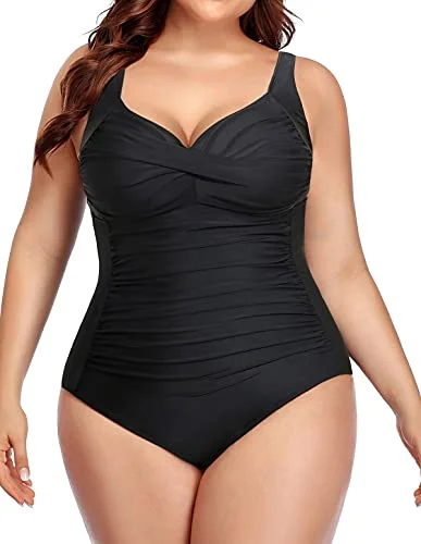 swimsuit for summer festivalsTwist Front Tummy Control Bathing Suits For Women Plus Size-Black