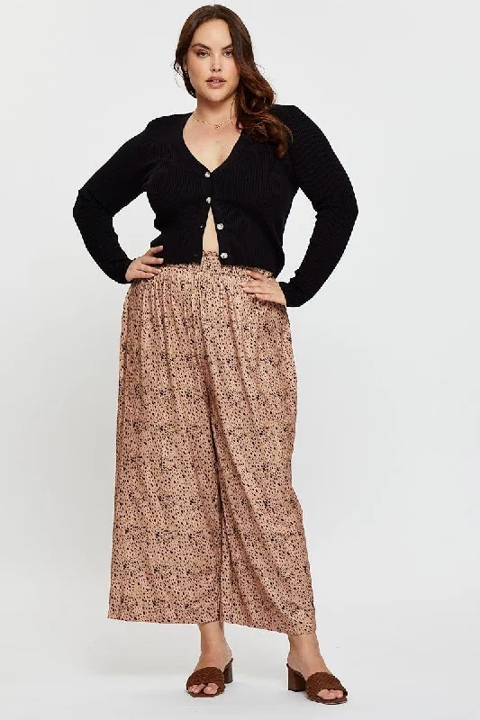 Handmade women's skirtsAnimal Print Wide Leg Pants High Rise Shirred Waist