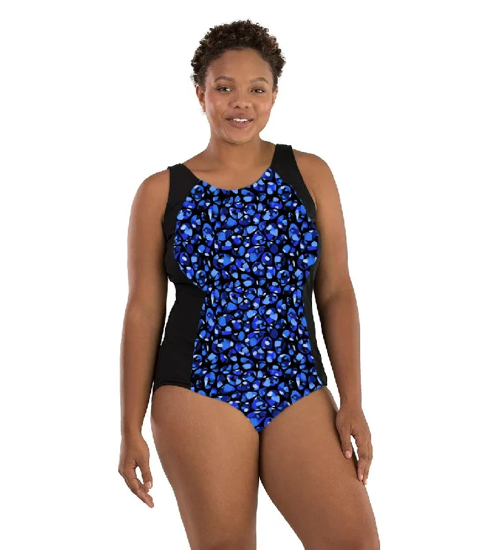 swimsuit with removable cupsAquaSport Princess Seam Tanksuit - Tall - Ocean Blues Print Black