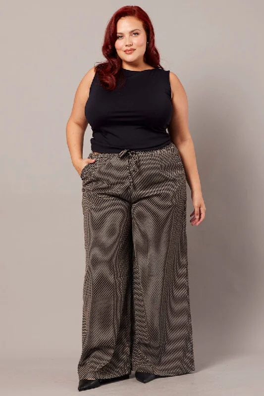 Wide-leg women's pantsBlack Geo Wide Leg Pants High Rise